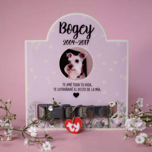 Placa conmemorativa con foto de tu mascota y espacio para el collar