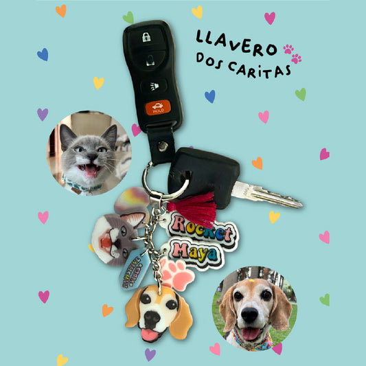 Llavero personalizado con la ilustración de dos mascotas