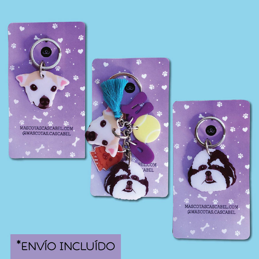 Llavero + 2 Plaquitas Personalizados "2 mascotas"