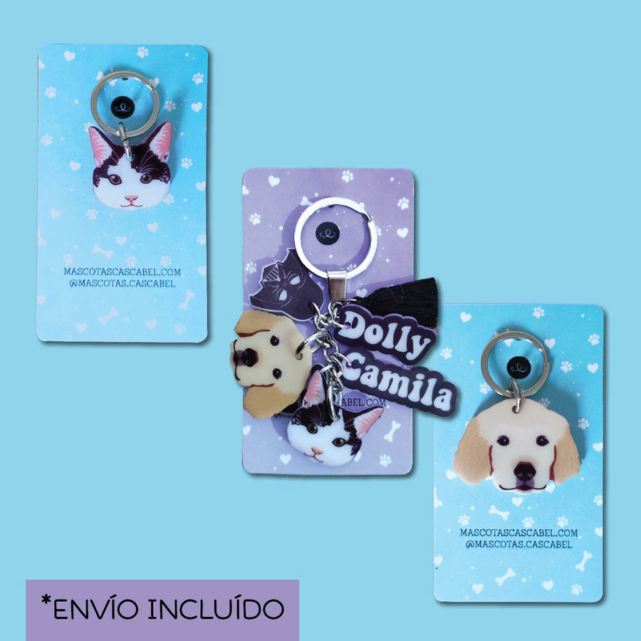 Llavero + 2 Plaquitas Personalizados "2 mascotas"