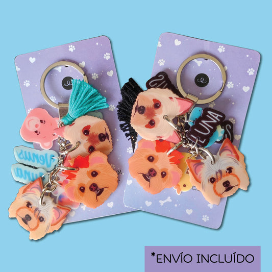 2 Llaveros Personalizados "3 mascotas"