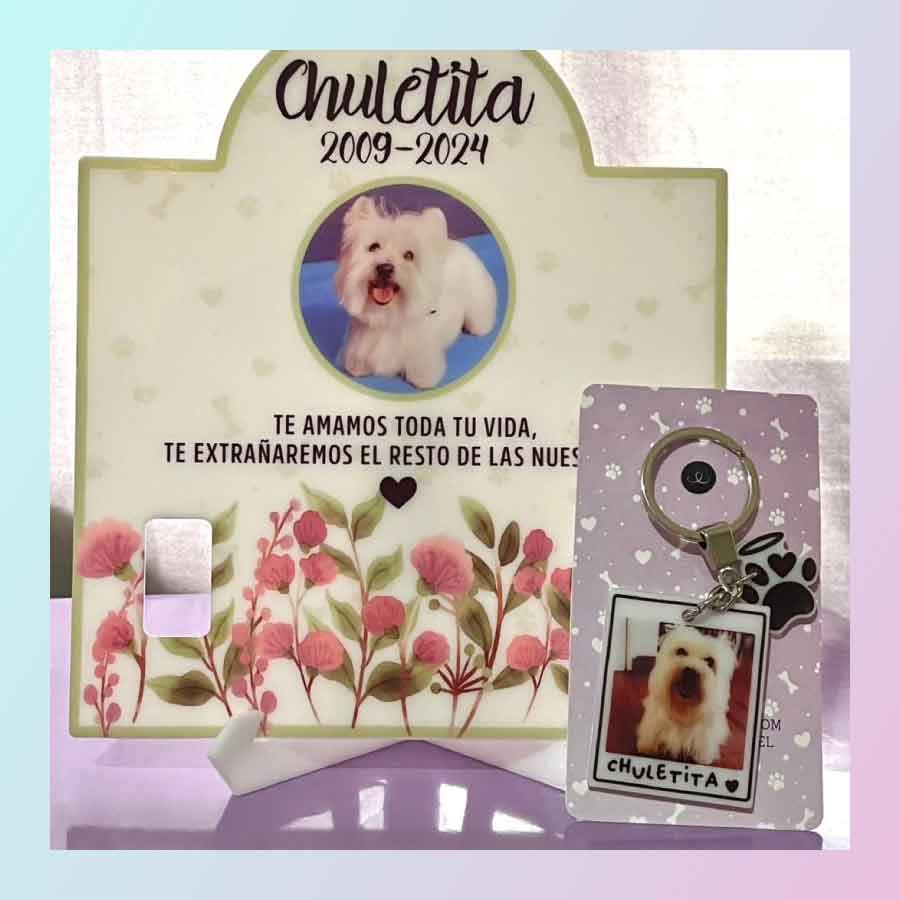 Placa conmemorativa con foto de tu mascota y espacio para el collar
