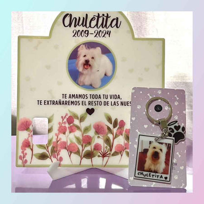 Placa conmemorativa con foto de tu mascota y espacio para el collar