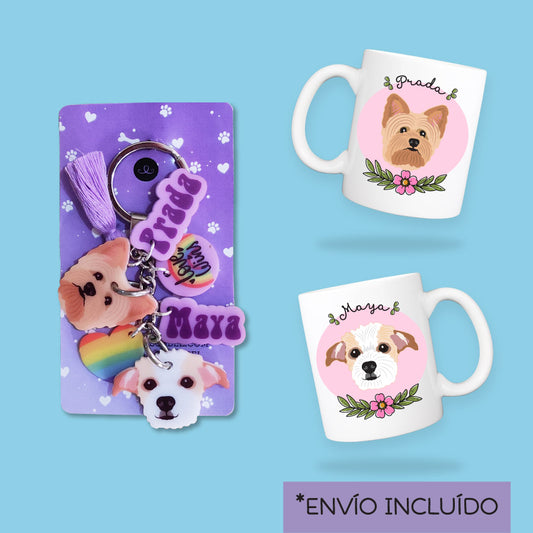 1 Llavero y 1 Taza "2 Mascotas"