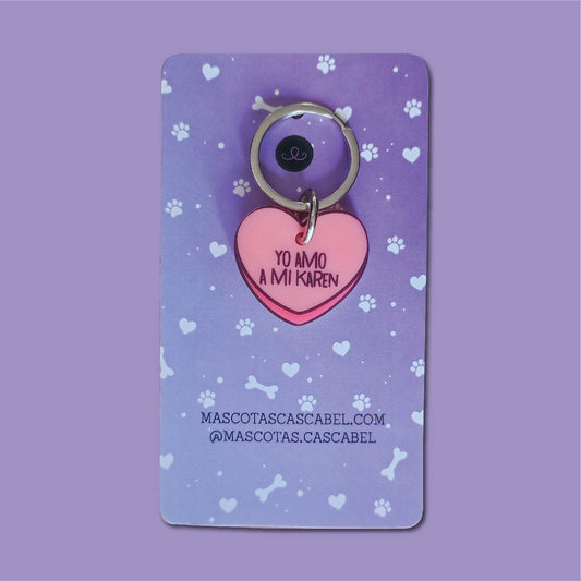 Plaquita para gato "Corazón Yo amo a mi Karen"