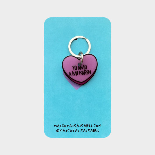Plaquita para gato "Corazón Yo amo a mi Karen"